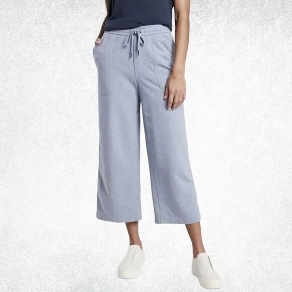 Athleta Blue Farallon Heathered Wide Crop Pants Drawstring Waist - Women's 8 - Picture 1 of 9